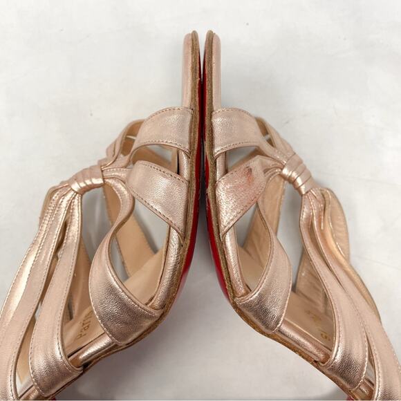 Christian Louboutin Rose Gold Strappy Twist Knot Leather Mule Sandal Heels 39.5 - Picture 4 of 14
